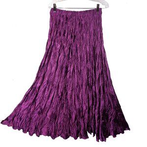 Stunning jewel-toned purple maxi skirt - satin-like crinkled fabric - vintage